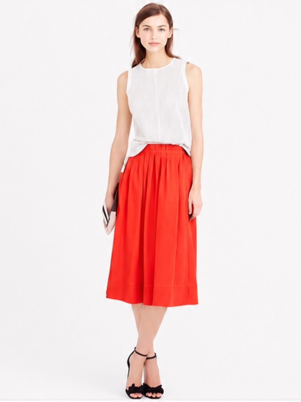 J.Crew Women’s Red Orange Sweet Persimmon Pleated A-Line Midi Skirt Size 4
